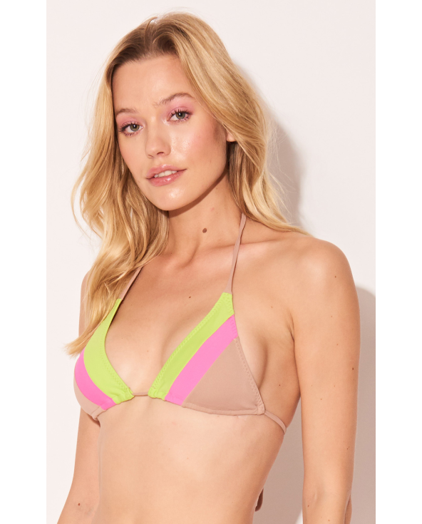 Tricolor Nude Pink Yellow Triangle Bikini Top -...