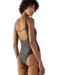 Textured Grey Brazilian One-Piece Swimsuit - Textura Zaz Cinza Preto