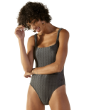 Textured Grey Brazilian One-Piece Swimsuit - Textura Zaz Cinza Preto