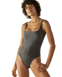 Textured Grey Brazilian One-Piece Swimsuit - Textura Zaz Cinza Preto