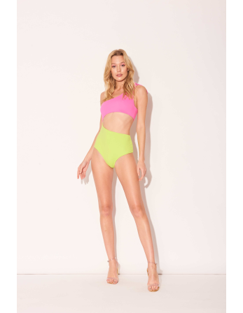 Lime Yellow & Pink Asymmetric One-Piece Swimsuit - Maio... 2