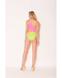 Lime Yellow & Pink Asymmetric One-Piece Swimsuit - Maio Assimetrico Rosa