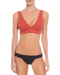Luxury Rusty Color Bra And Black Tanga Bikini - Crepe V Bikini Rusted/Black