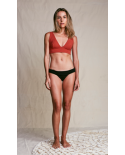 Sujetador De Color Oxidado De Lujo Y Bikini Tanga Negro - Crepe V Bikini Rusted/Black