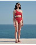 Red High Waist Bikini With Asymmetric Crop Top - Perlin Bikini Red