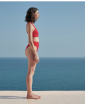 Red High Waist Bikini With Asymmetric Crop Top - Perlin Bikini Red