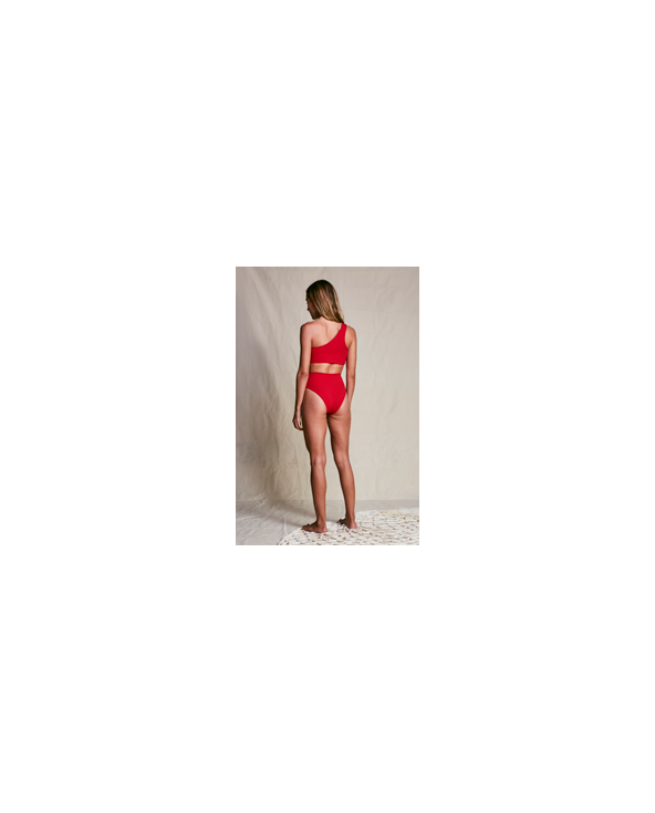 Red High Waist Bikini With Asymmetric Crop Top...