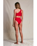 Red High Waist Bikini With Asymmetric Crop Top - Perlin Bikini Red