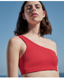 Bikini Rosso A Vita Alta Con Top Asimmetrico - Perlin Bikini Red