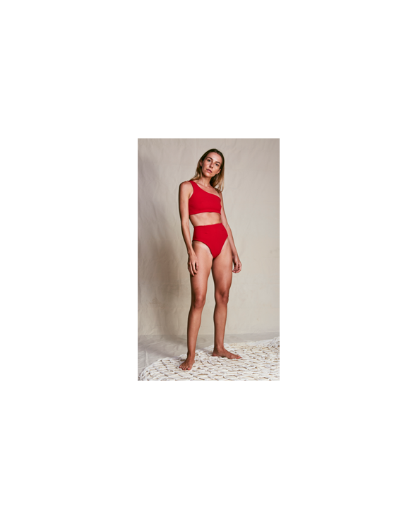 Red High Waist Bikini With Asymmetric Crop Top...