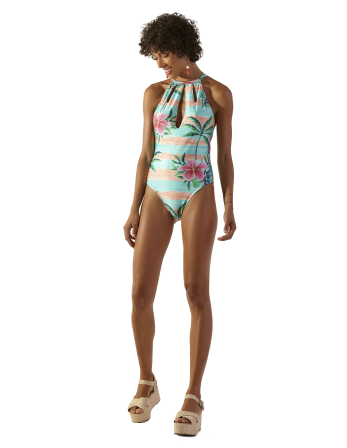 Tropical Colorful High-Neck One-Piece Swimsuit - Gotas...