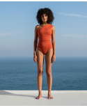 One Shoulder Asymmetrical One-Piece Swimsuit Brick Color - Crepe Maria Maillot Rusted