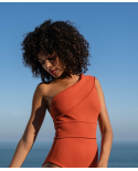 One Shoulder Asymmetrical One-Piece Swimsuit Brick Color - Crepe Maria Maillot Rusted