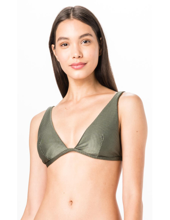 Khaki Ribbed Halter Bikini Top - Top Longo Verde Liso...
