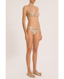 Luxurious Gold High Waisted Bikini With Transparent Details - Metallic Long Triangle Bikini With Tulle