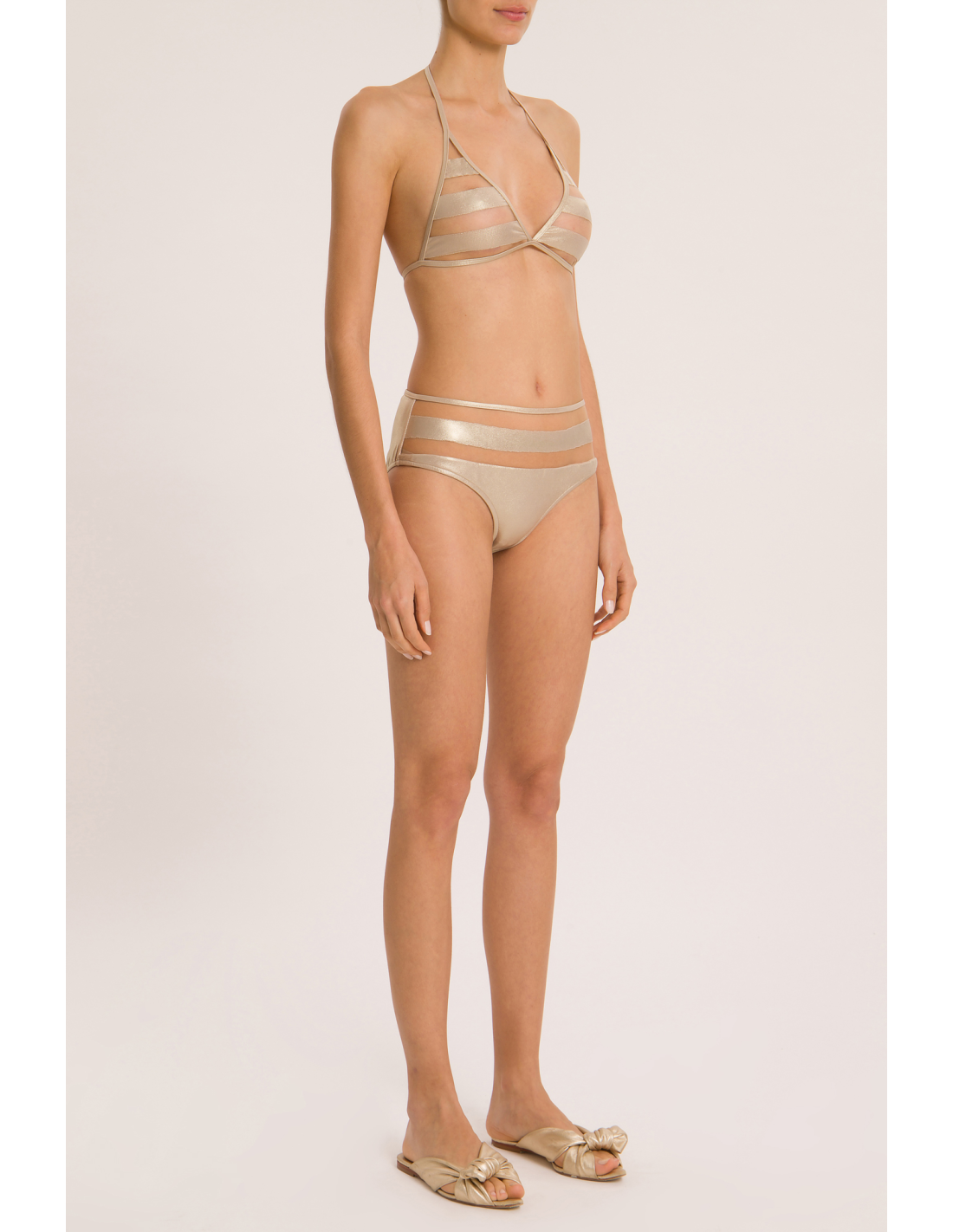 Luxurious Gold High Waisted Bikini With Transparent Details