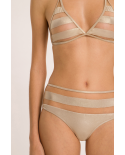 Goldener Luxuriöser High-Waist-Bikini Mit Transparenten Streifen - Metallic Long Triangle Bikini With Tulle