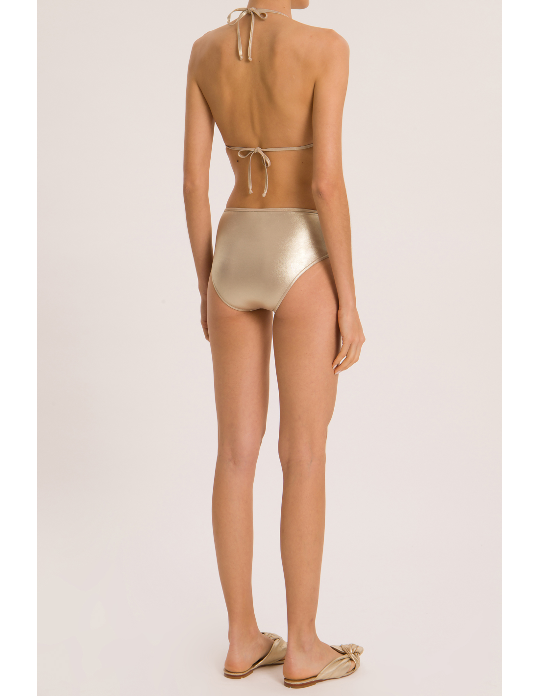 Luxurious Gold High Waisted Bikini With Transparent Details Metallic Long  Triangle Bikini With Tulle