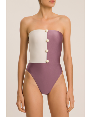 Bicolor Strapless Swimsuit With Buttons 2