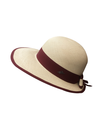 Natural And Burgundy Panama Visor For Woman With A Bow -...