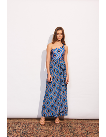 Asymmetric One-Piece Swimsuit With Ethnic Blue Print -... 2