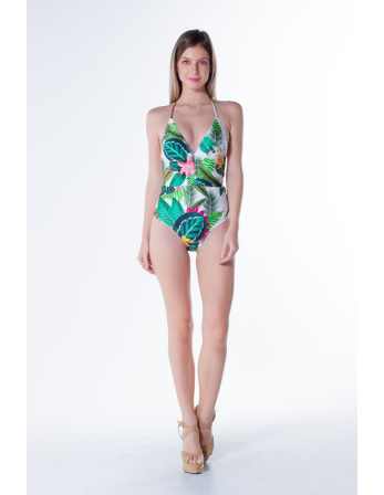 Decote V Com Cinto Ikebana Branca