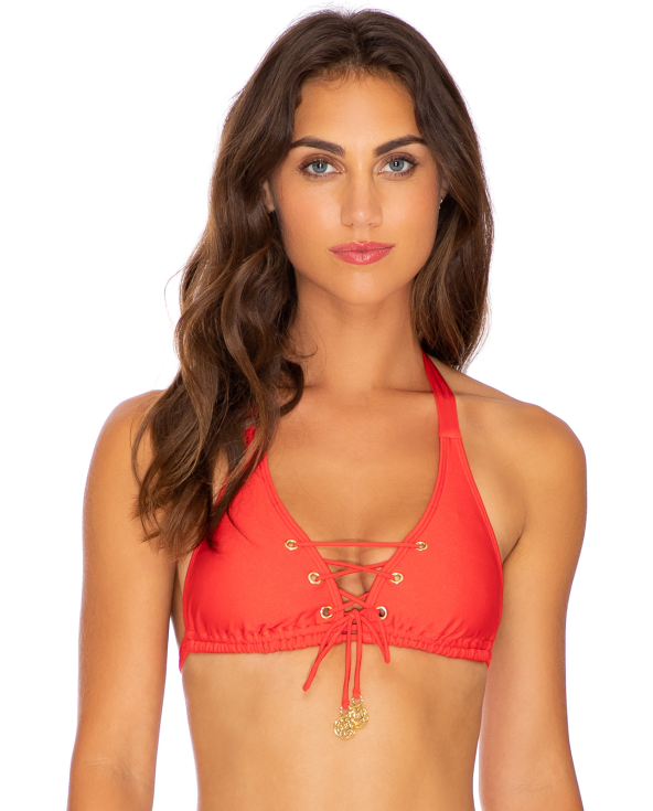 Red Laced Halter Bikini Top - Top Mambo Full Red