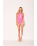Pink Plunging One-Piece Swimsuit With A Front Tie - Band Maio Rosa
