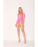Pink Plunging One-Piece Swimsuit With A Front Tie - Band Maio Rosa