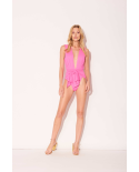 Pink Plunging One-Piece Swimsuit With A Front Tie - Band Maio Rosa