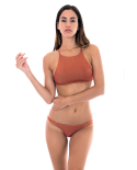 Fixed Bathing Tanga In Shiny Copper Lurex - Calcinha Radiante Canela Cropped