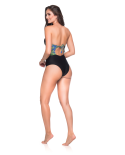 Sexy Black / Tropical Bustier Swimsuit - Abertura Arara Azul