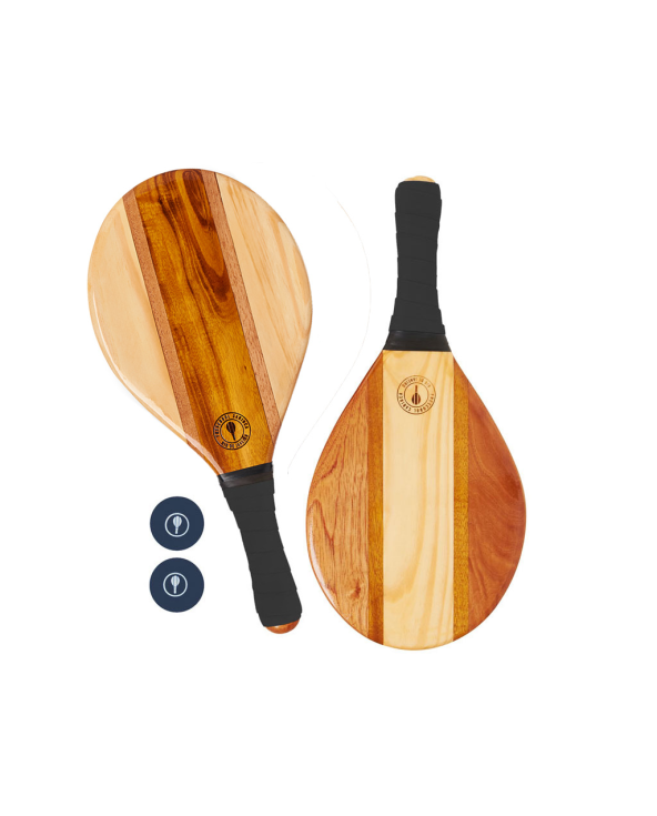 Black Neoprene Wooden Frescobol Rackets -...