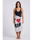 Proclaim Your Love Of Rio De Janeiro With This Grey And White Sarong Decorated With A Sweet&nbsp;Red Heart. - Canga Ipanema Love Rio