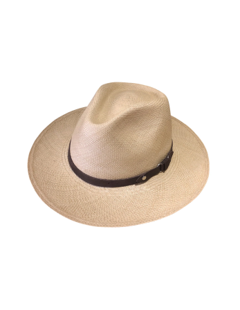 Cappello Beige In Fibra Vegetale E Bordino In Pelle -...