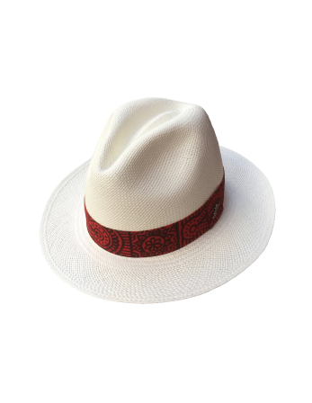 Handmade White Panama With Red Mandala Ribbon - Classic...