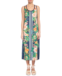 Longue Robe Sans Manches Fleurs Et Rayures Verticales - Vestido Cropped Limões Cítricos