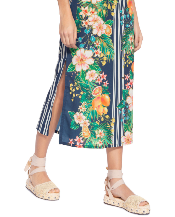 Vestido Comprido S/ Mangas, Flores E Riscas...