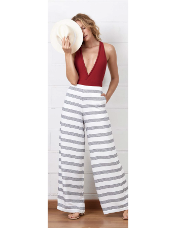 Wide Striped White Beach Pants - Calça Listras Sunset...