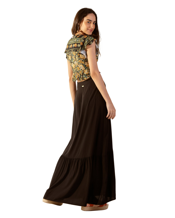 Buttoned Black Long Beach Skirt - Talia Preto