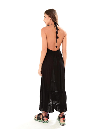 Lang Sort Strandkjole Med Broderier - Vestido Longo Farm... 2