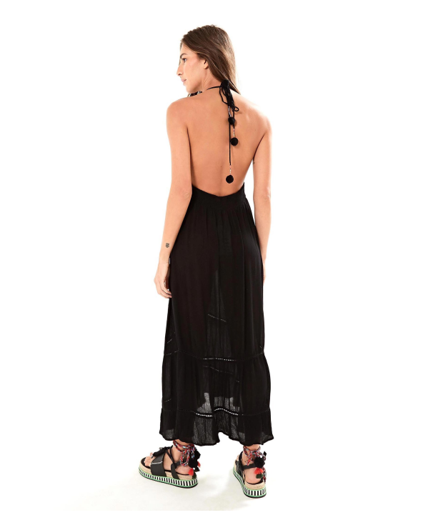 Longue Robe De Plage Noire Avec Broderies -...