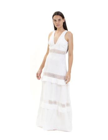 Abito Lungo Da Spiaggia Bianco Con Ricami - Luana Off White