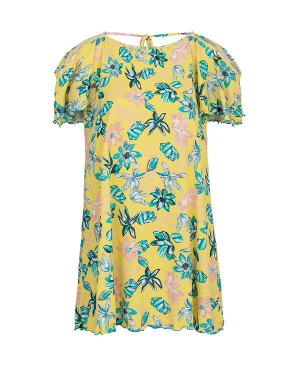 Vestido De Praia Amarelo C/ Flores E Ombros Nus...