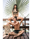 Geknotetes Crop-Top In Schwarz/Ocker, Volants - Monica Kasuti