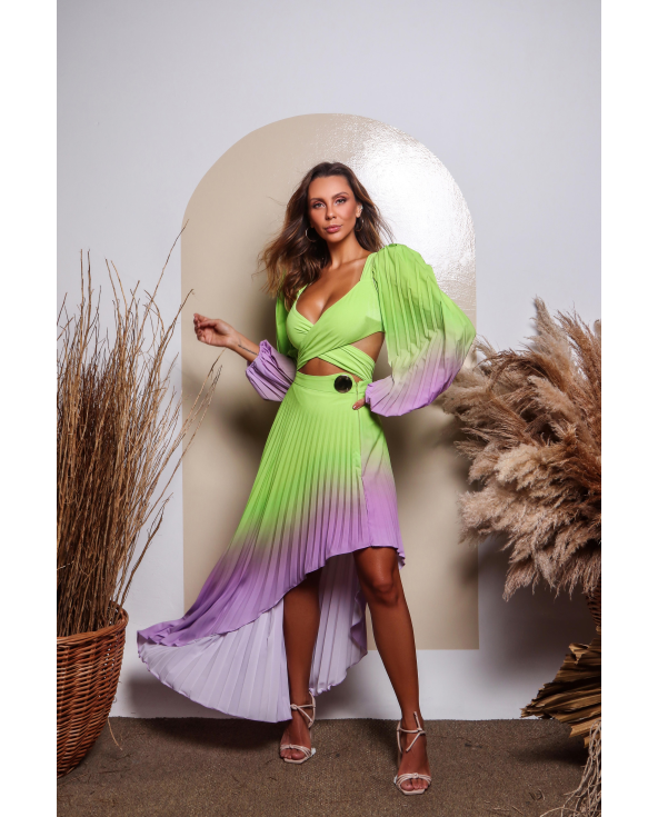 Button Pleat Skirt Lime