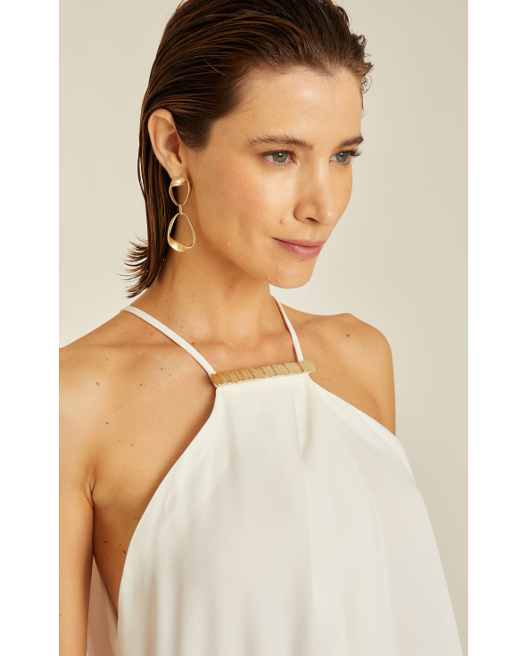 White Halterneck Detailed Dress