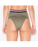 Slip Bikini A Vita Alta Verde Militare Con Elastico - Bottom Band Verde