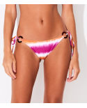 Roze Met Oranje Tie Dye Braziliaans Bikinibroekje Met Ringen - Bottom Side-Tie Paint Pink