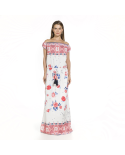 Langes Kleid, Bi-Material, Floral/Ethnomuster - Thais Embroided Red Flower